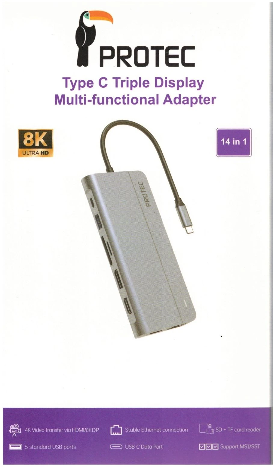 Protec Protec 14-in-1 DM515 USB-C Hub HDMI ×2, DP, USB ×3, LAN Docking תומך בשלושה מסכים