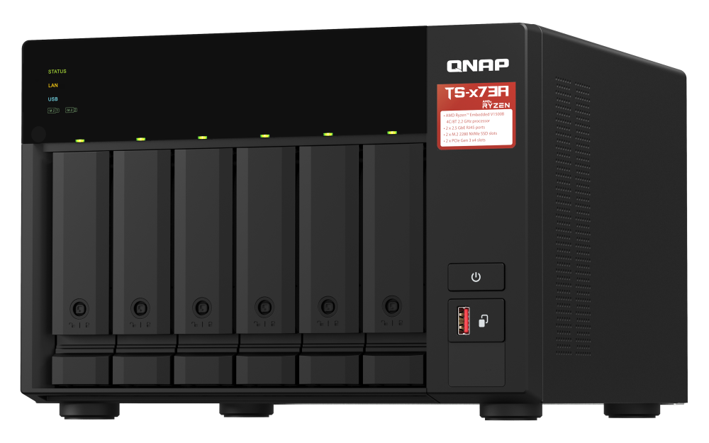 QNAP שרת NAS NAP TS-673A-8G /6-Bay+2×M.2 NVMe /Ryzen V1500B/8GB/2×2.5GbE