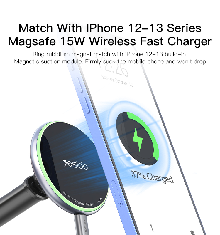 Yesido מעמד לרכב 15W Wireless magnetic charging holder (C132)