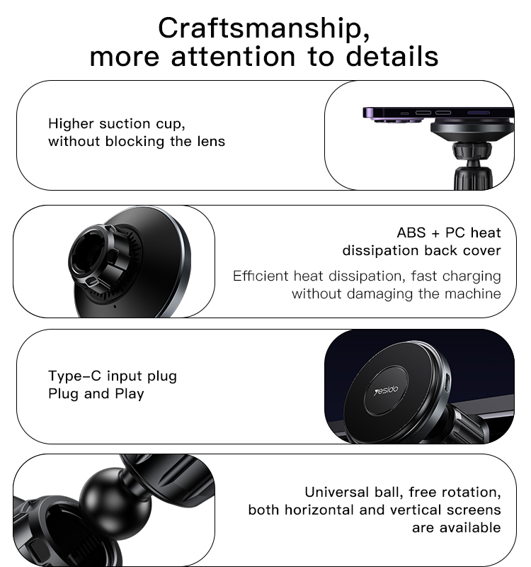 Yesido מעמד לרכב 15W Magnetic wirless car holder (C190)