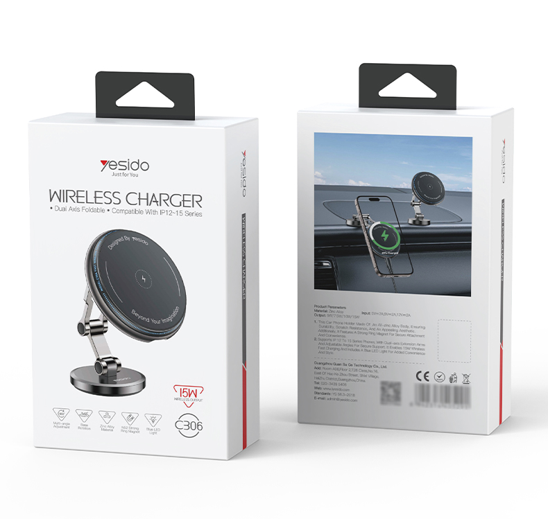 Yesido מעמד לרכב 15W wireless charger car holder (C306)