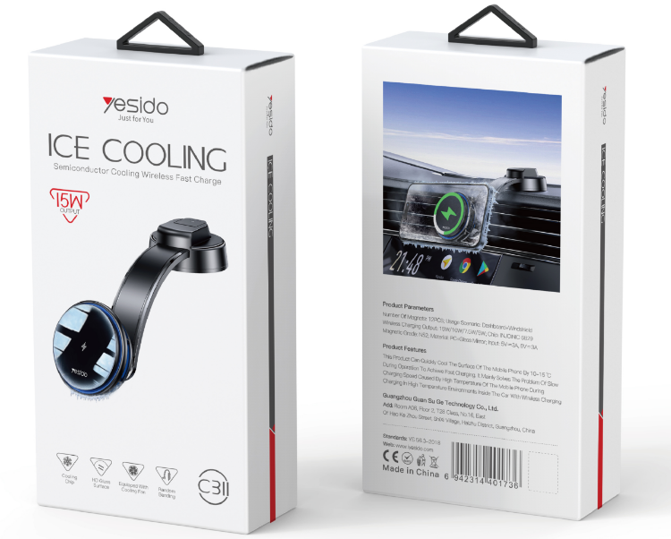 Yesido מעמד לרכב Semiconductor Cooling & Wireless Charger (C311)