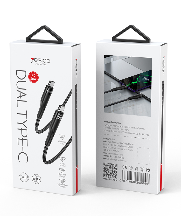 Yesido כבל 60W PD Data cable
3M (CA116)