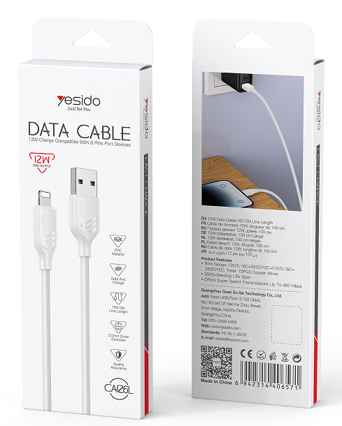 Yesido כבל USB-L cable 12W (CA126L-white)