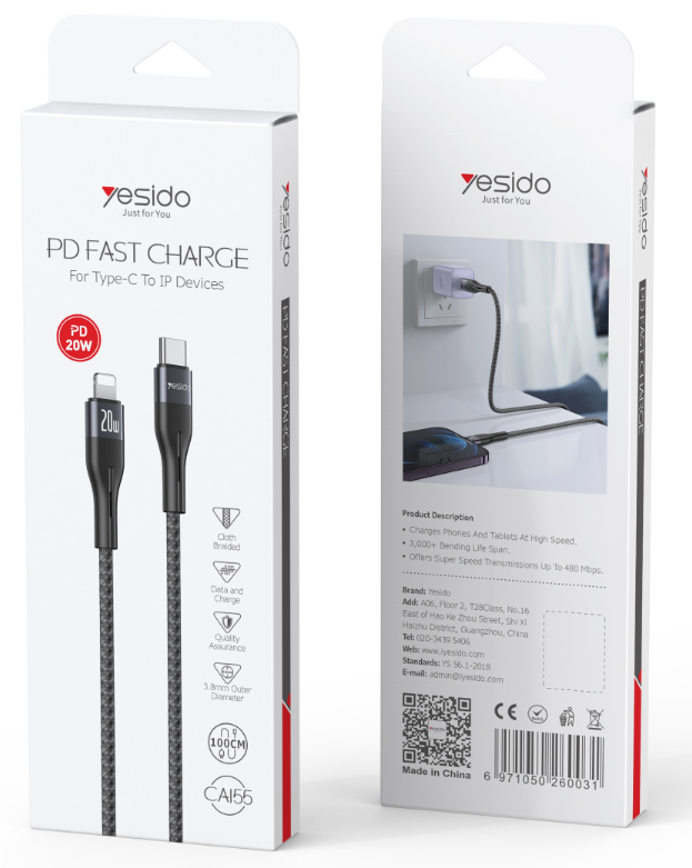 Yesido כבל 20W C to L Cotton Data Cable
1M (CA155)