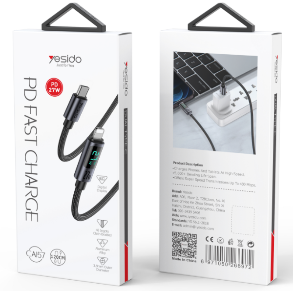 Yesido כבל 27W C to L Data Cable
1.2M (CA157)