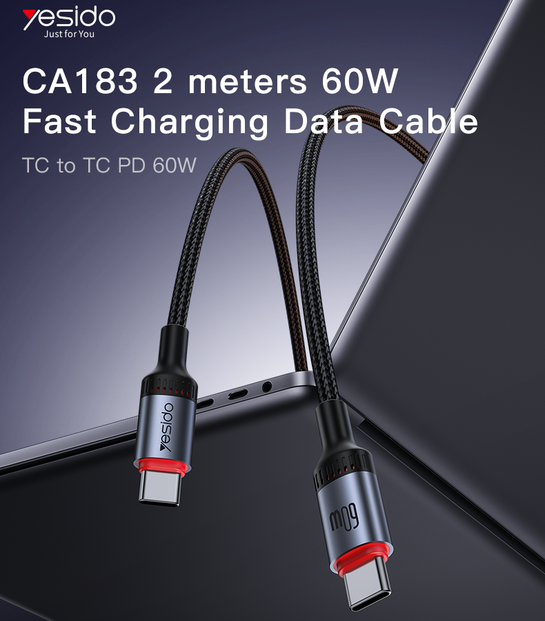 Yesido כבל C-C 60W aluminum alloy  data cable
2M (CA183)