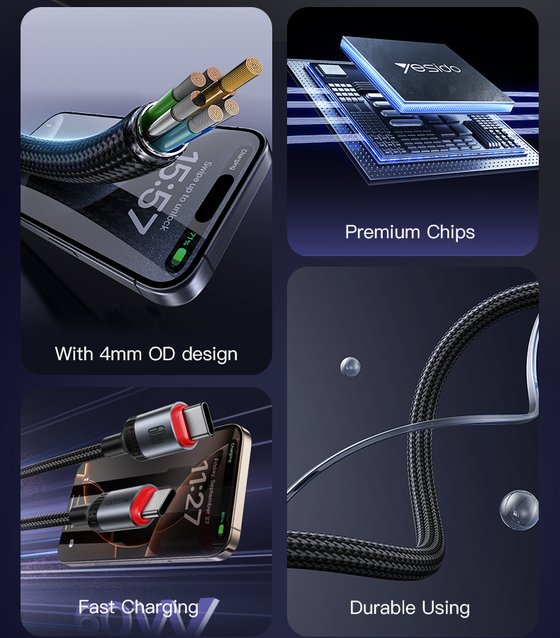 Yesido כבל C-C 60W aluminum alloy  data cable
2M (CA183)