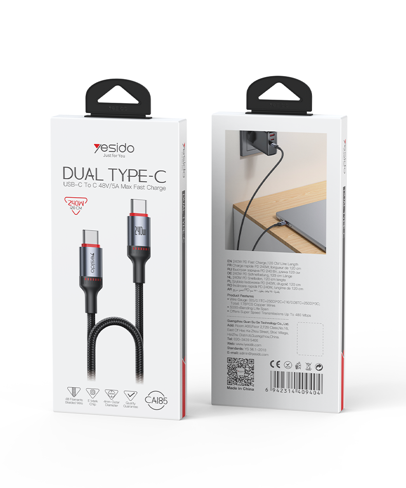 Yesido כבל C-C 240W Data cable
1.2M (CA185)