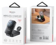 Yesido מטען אלחוטי 3 in 1 foldable desktop wireless charger (DS27-black)