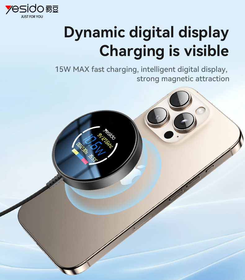 Yesido מטען אלחוטי Digital display magnetic wireless charger (DS28)
