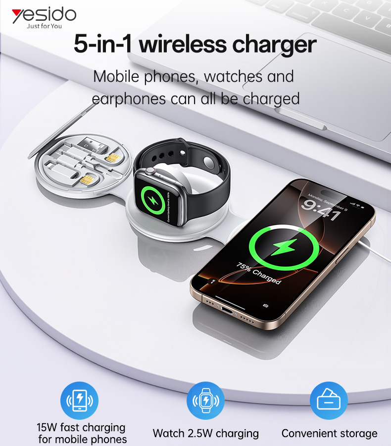 Yesido מטען אלחוטי 5-in-1 foldable wireless charger (DS29)