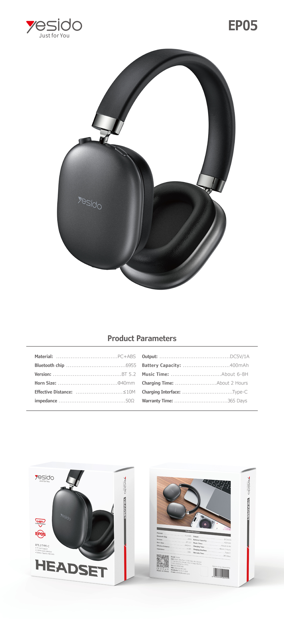 Yesido אוזניות בלוטות Headset (EP05)