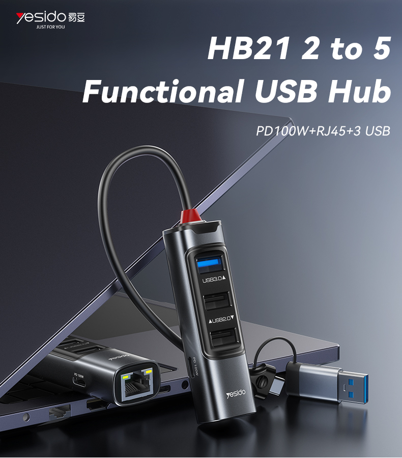 Yesido מפצל USB 5 in 2 USB Hub (HB21)