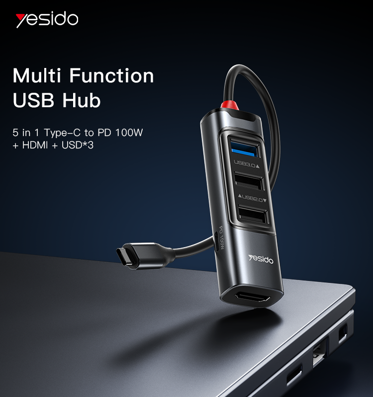 Yesido מפצל USB 5 in 1 Type-C Hub (HB22)