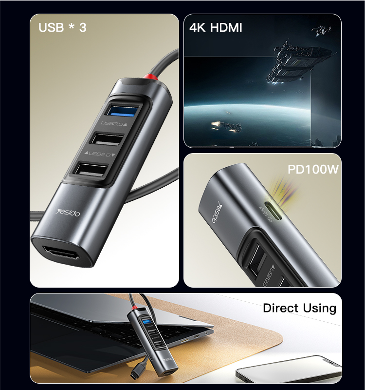 Yesido מפצל USB 5 in 1 Type-C Hub (HB22)