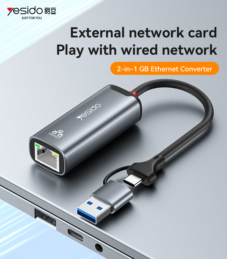 Yesido מפצל USB 2 in 1 to RJ 45 Adapter (HB26)