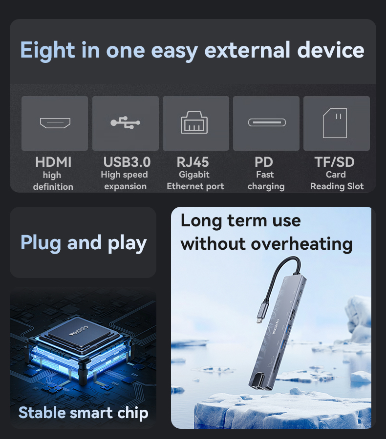 Yesido מפצל USB 8IN1 Hub adapter (HB27)