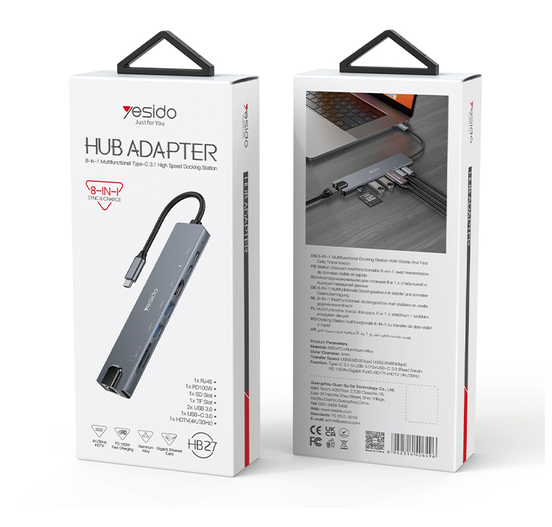 Yesido מפצל USB 8IN1 Hub adapter (HB27)