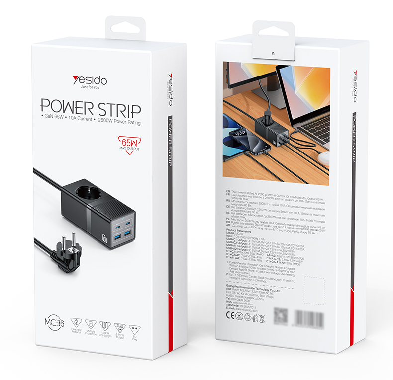 Yesido מטען לבית EU 65W Power Strip
1.5M (MC36)