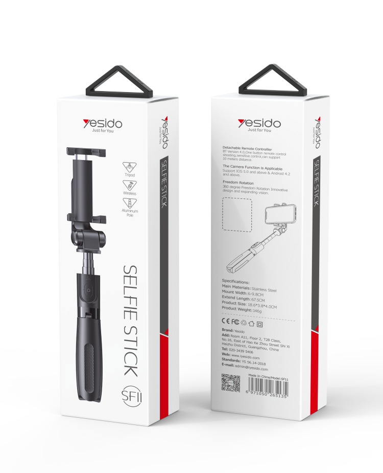 Yesido אביזר צילום Bluetooth selfie stick (SF11)