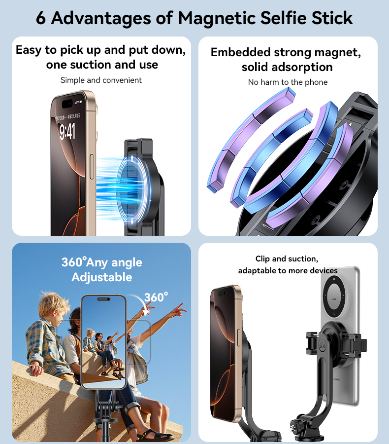 Yesido אביזר צילום Magnetic Double Clip 2 in 1 Selfie Stick Tripod (SF24)