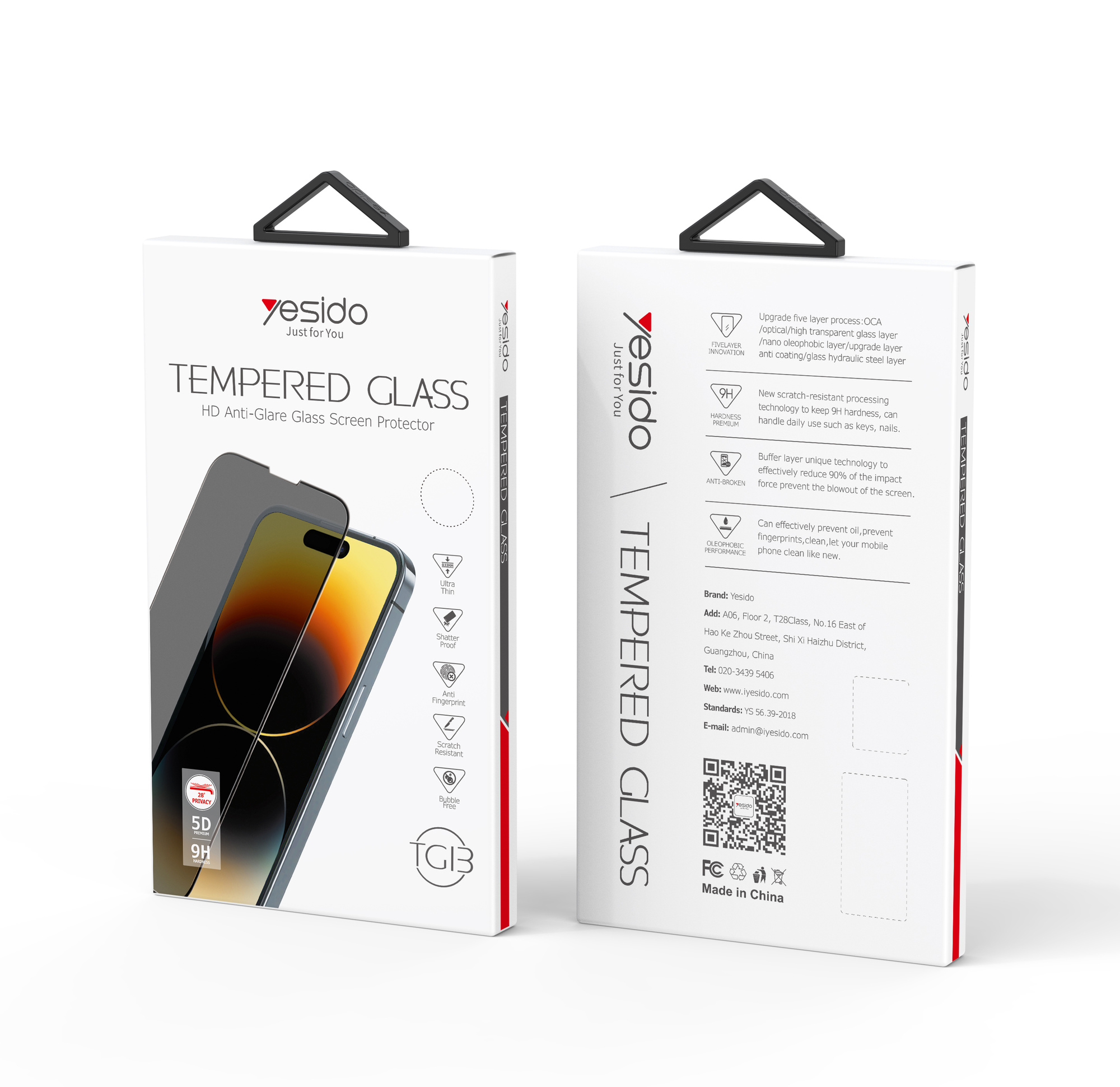 Yesido מגן מסך 5D HD silk screen privacy glass film
一强防窥 (TG13)