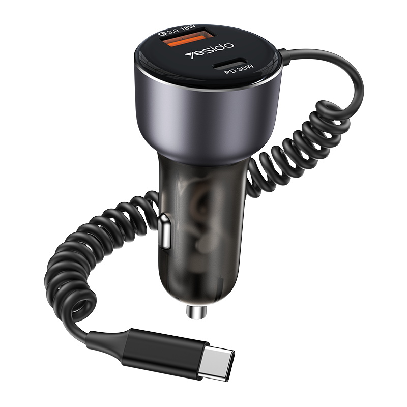 Yesido מטען לרכב 60W Fast Charging Car Charger(Built-in TC Cable) (Y56)