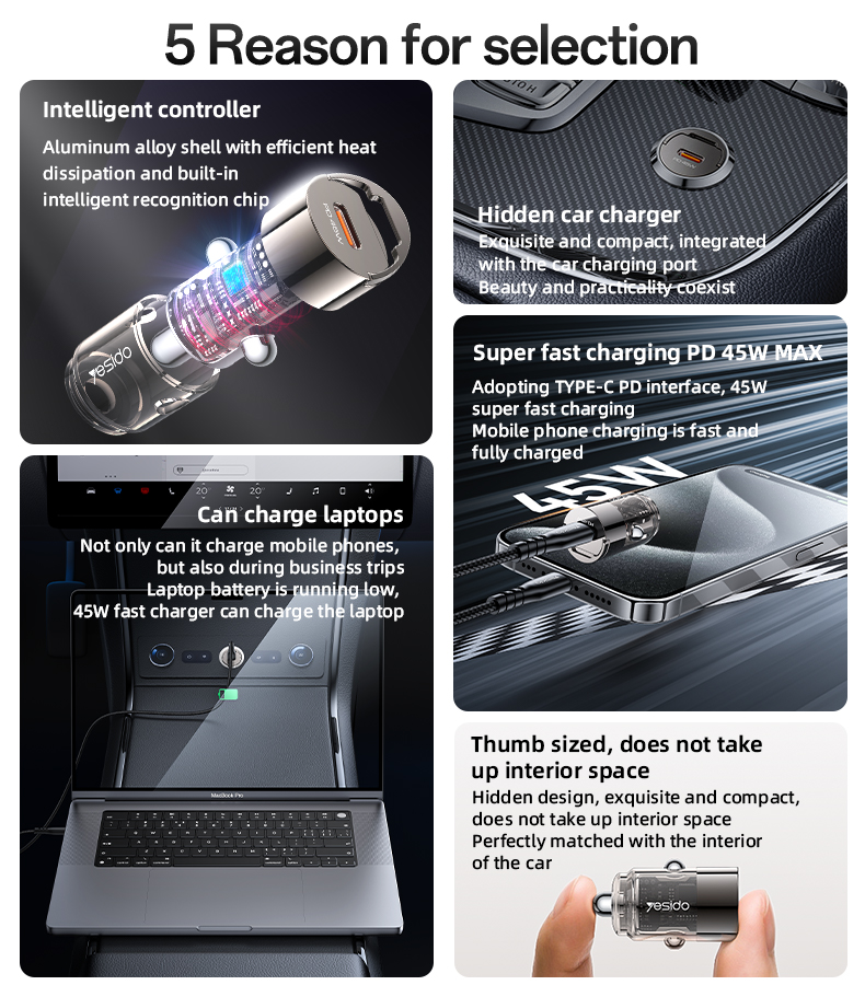 Yesido מטען לרכב Type C 45W Mini Car charger (Y67)