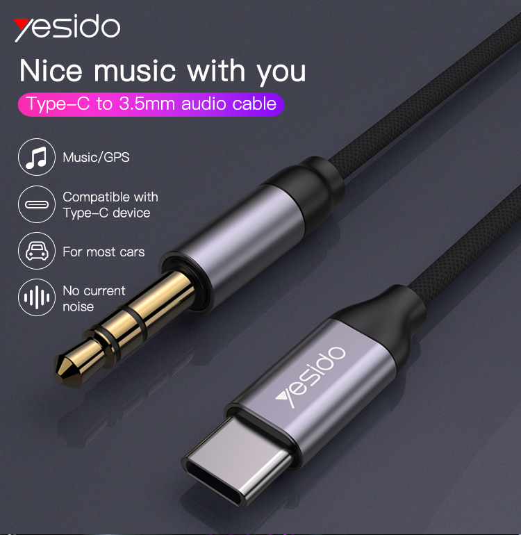 Yesido כבל AUX 3.5mm-TC  AUX 
Audio cable (Digital decode chip)
1M (YAU20)