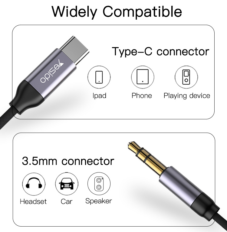 Yesido כבל AUX 3.5mm-TC  AUX 
Audio cable (Digital decode chip)
1M (YAU20)