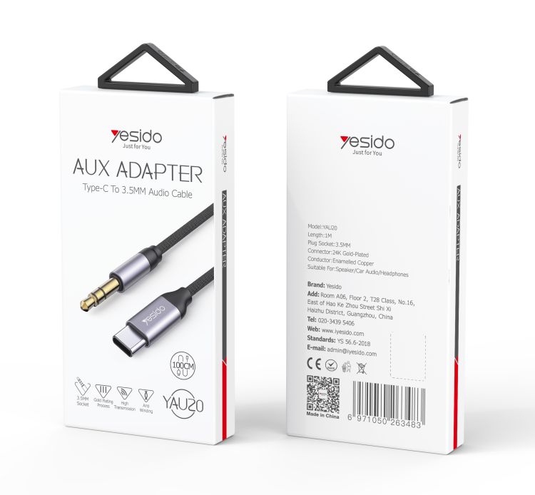 Yesido כבל AUX 3.5mm-TC  AUX 
Audio cable (Digital decode chip)
1M (YAU20)