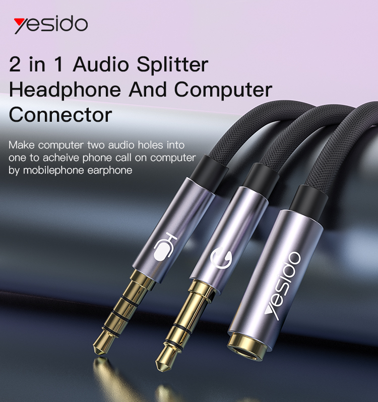 Yesido כבל AUX Audio Splitter
3.5mm Female to Dual 3.5mm Male
Mircophone Headset Audio cables (YAU29)