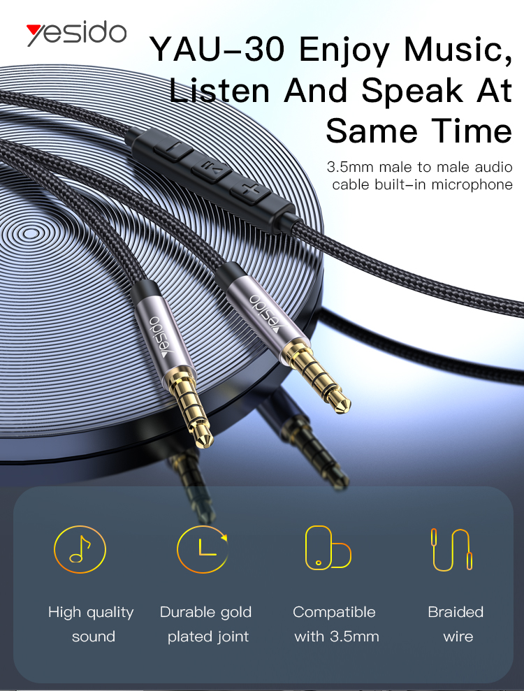 Yesido כבל AUX Audio Cable
3.5mm Male to Male
With Volume Control (YAU30)