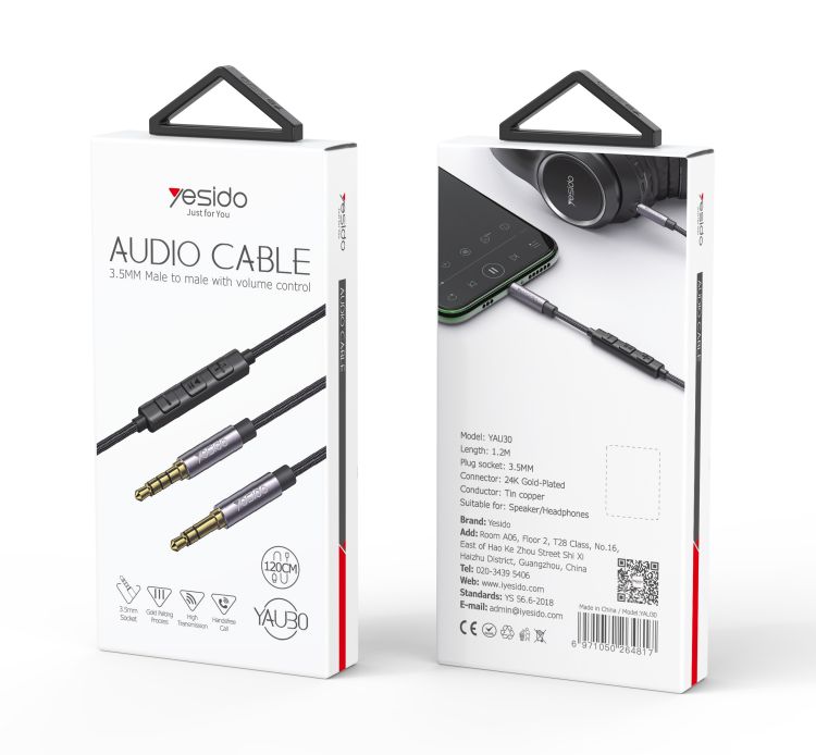 Yesido כבל AUX Audio Cable
3.5mm Male to Male
With Volume Control (YAU30)