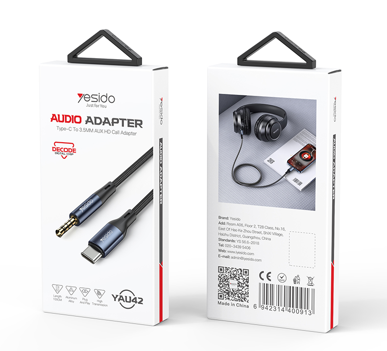 Yesido כבל AUX 3.5MM -TYPE-C audio  with calling (YAU42)