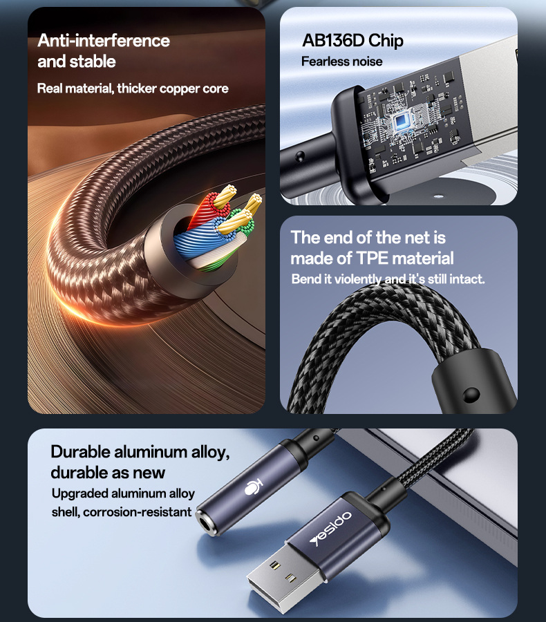 Yesido כבל AUX USB to 3.5MM (YAU46)