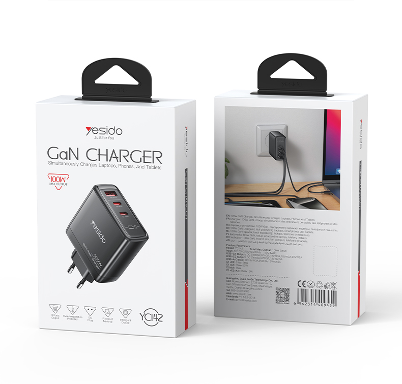 Yesido מטען לבית GaN charger
A+C+C 100W-EU (YC142)