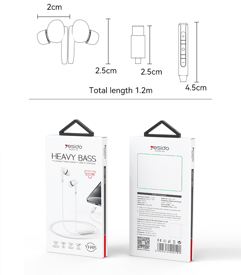 Yesido רמקול בלוטות Type-C  plastic Earphone (YH45)