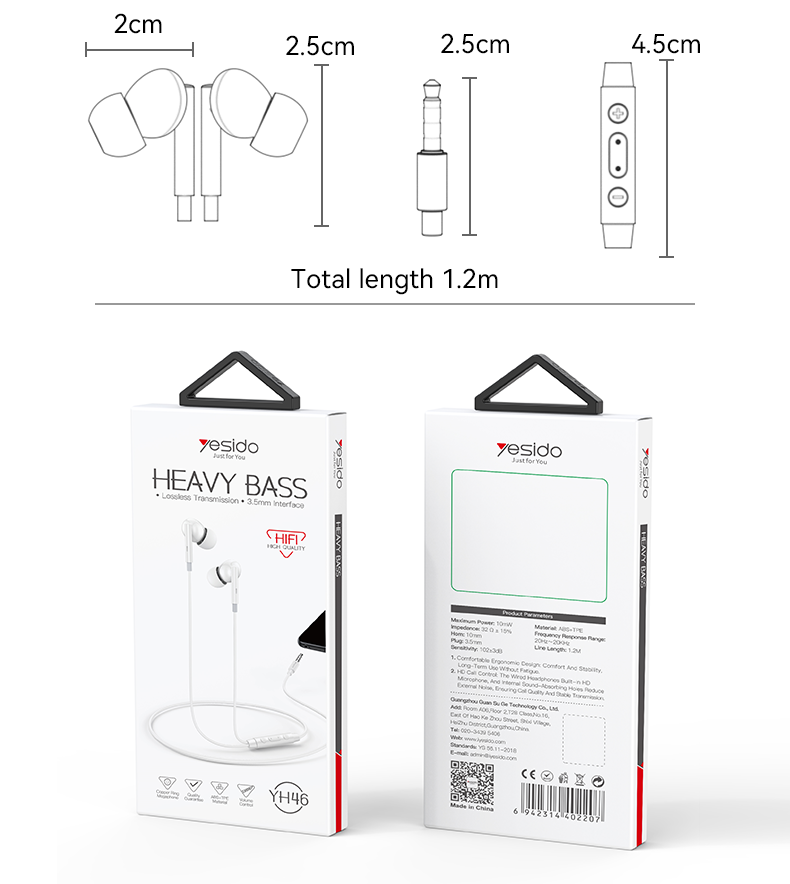 Yesido רמקול בלוטות 3.5mm plastic Earphone (YH46)