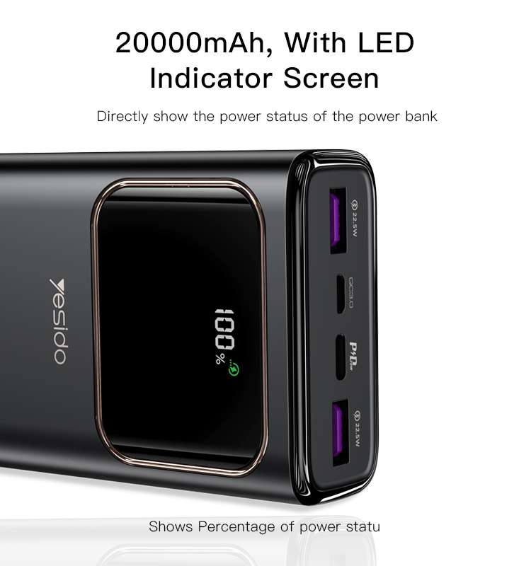 Yesido סוללת גיבוי 20000mah PD25W Quick charging Power bank (YP30)