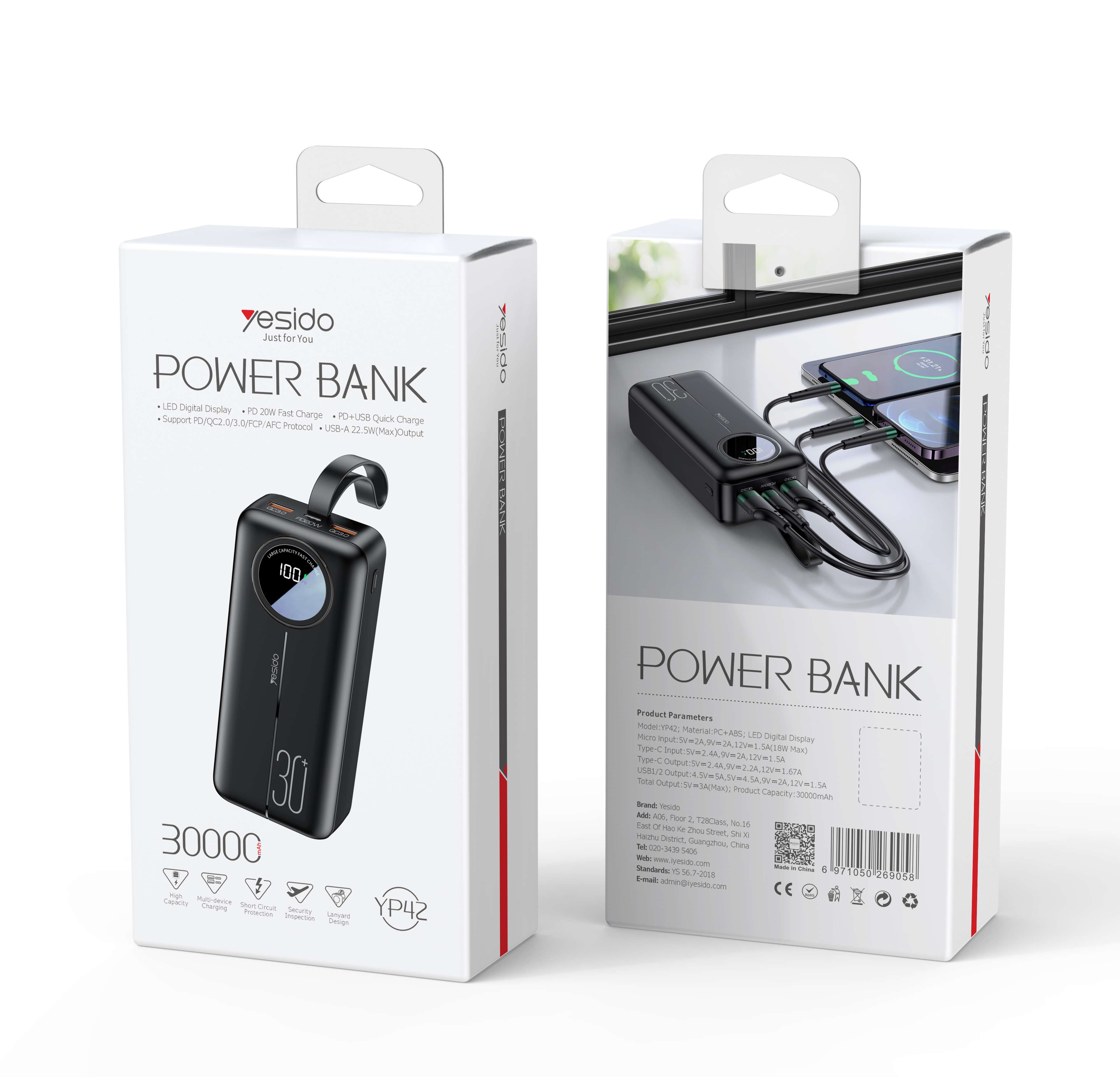 Yesido סוללת גיבוי 30000mAh fast charging Power bank (YP42)