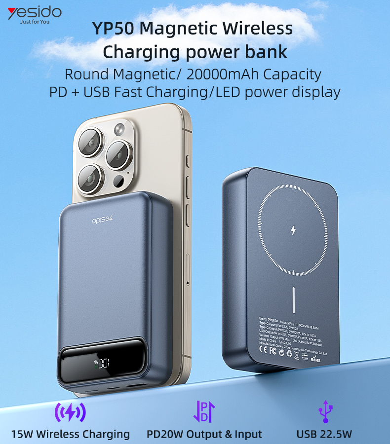 Yesido סוללת גיבוי 20000mAh Power Bank
35W Fast Charging (YP50)