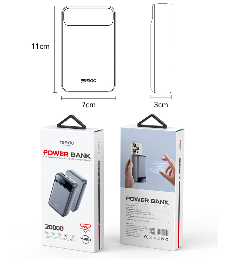 Yesido סוללת גיבוי 20000mAh Power Bank
35W Fast Charging (YP50)