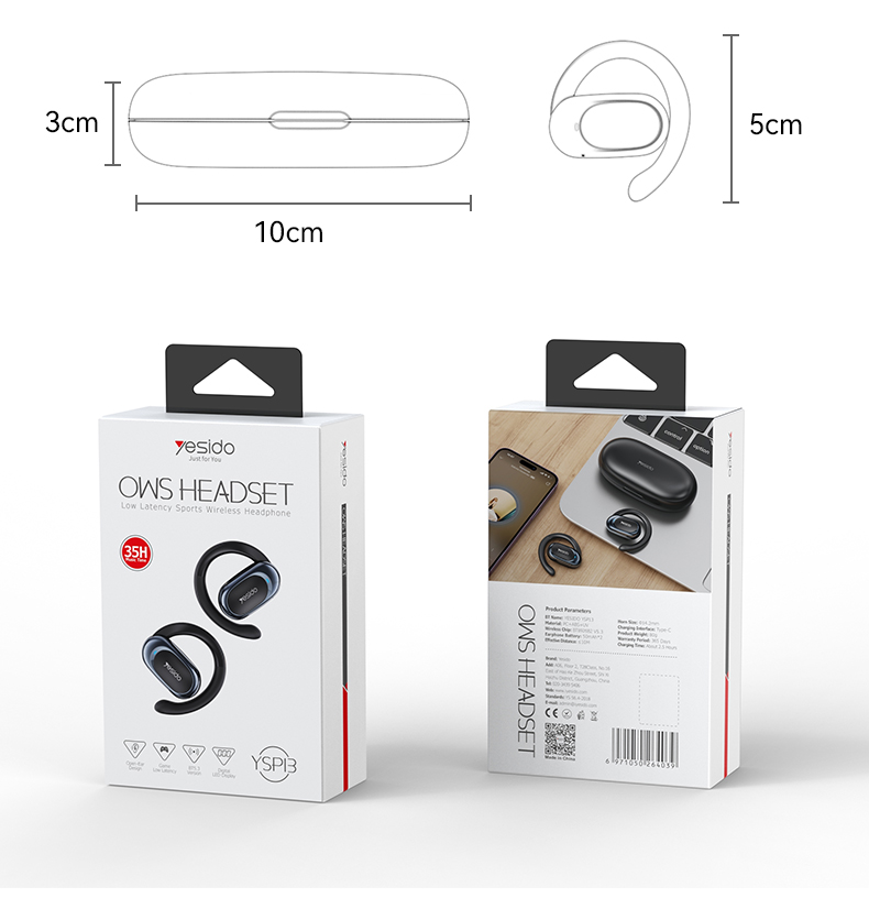 Yesido אוזניות בלוטות Ear Hanging Air Conduction Wireless earphone (YSP13)