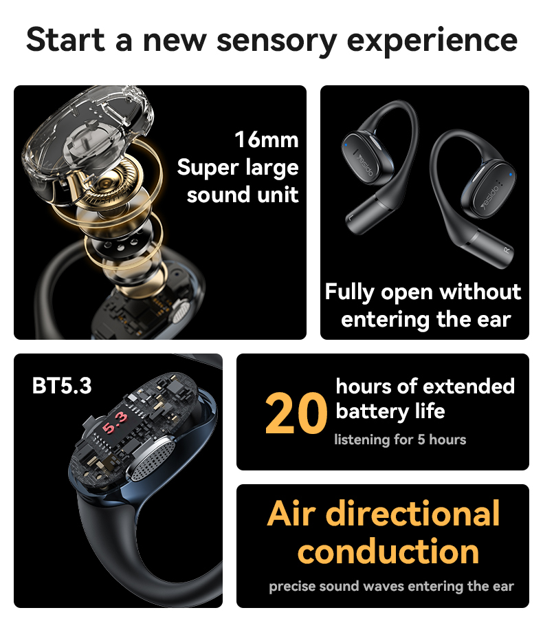 Yesido אוזניות בלוטות With ENS NoiseCancelling OWS Wireless earphone (YSP18)