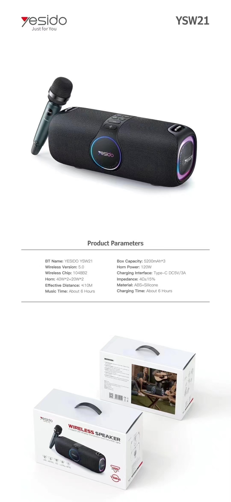 Yesido רמקול בלוטות 80W bluetooth speaker with Micphone (YSW21)